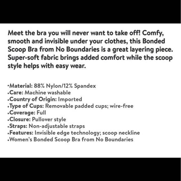 No Boundaries Women's Bonded Scoop Bra Size X-Small - Picture 6 of 6